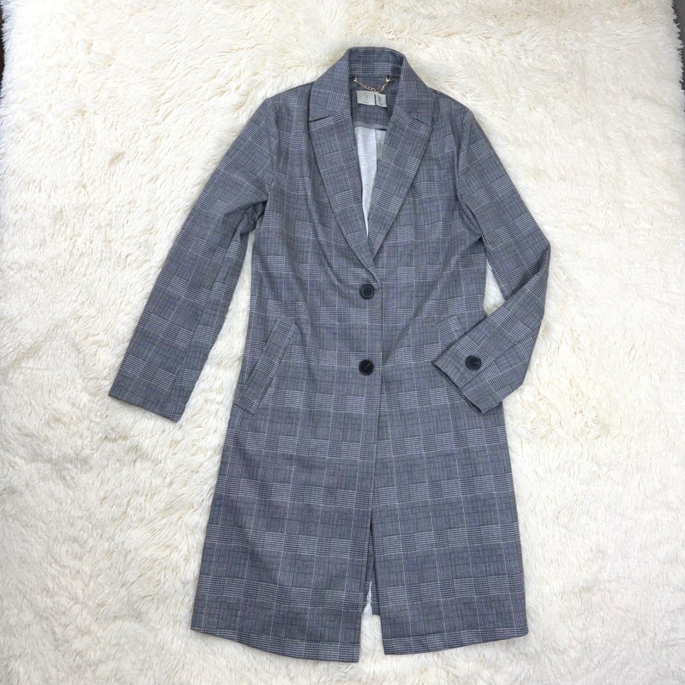 Joie Longline Blazer Coat Womens Small Grey Glen Plaid Unstructured Stretch